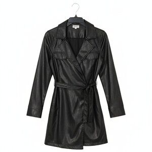 superdown Black Faux Leather A-Line Mini Dress Size Small EUC